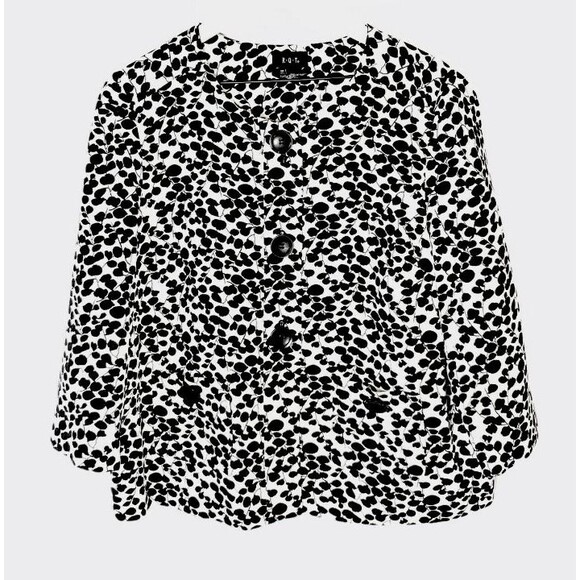 R.Q.T Jackets & Blazers - RQT Women's Button Front Jacket Black White Polka Dot Abstract Artsy Chic L